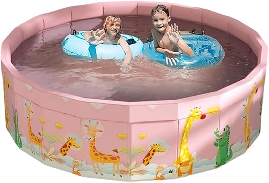 Folding Non Inflatable Swimming Pool, Home Swimming Pool, Mesh PVC Material, Suitable for Backyard Swimming Pool (Pink, 63inch)
