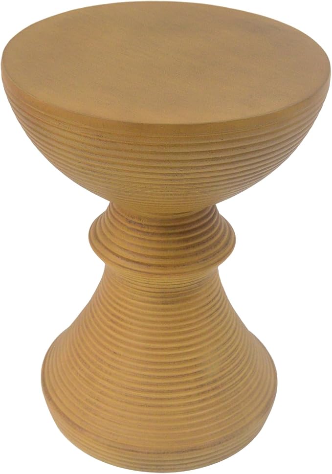 Concrete Side Table Outdoor Faux Stone End Table, Outdoor Accent Tables, Garden Stool Plant Stand for Porch, Backyard Patio Antique Hourglass 16.25"*16.25"*20.75"Natural