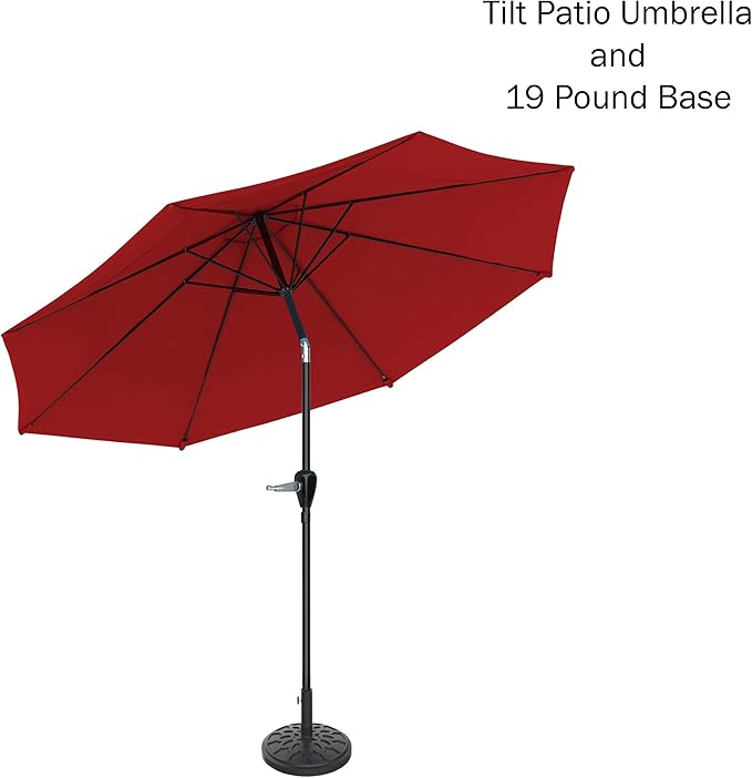 Pure Garden Patio Umbrella with Auto Tilt 10ft Easy Crank Sun Shade with 19lb Weighted Base for Deck, Outdoor Furniture, or Pool (Red)