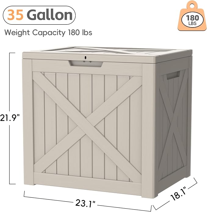 LubanNese Outdoor Storage Box, Waterproof Deck Box, Outdoor Patio Storage Bin, Weatherproof (Grey, 35 Gallon)