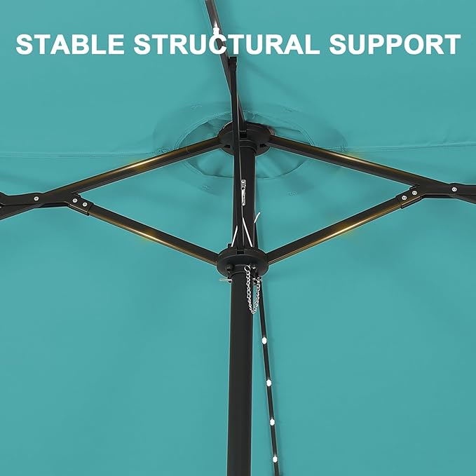 15 ft Patio Umbrella with 48 LED Lights, Large Rectangle Outdoor Solar Umbrella with Matching Base, Strap, Crank, Blue