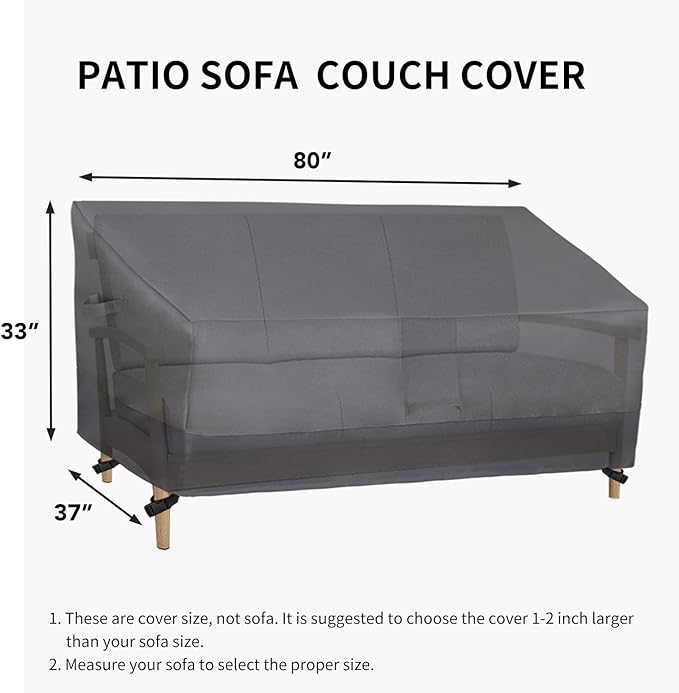 Easy-Going Waterproof Outdoor Couch Cover, Heavy Duty 3-Seater Patio Sofa Cover, Winchdproof Outdoor Furniture Cover with Air Vent (80Wx37Dx33H inch, Gray/Dark Gray)
