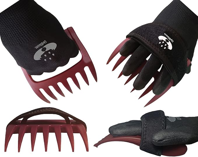 UpBloom - Garden Hand Cultivator Includes 2 Pairs of Spandex Gardening Gloves - ergonomically Designed to rake, dig, Weed, Plant, Aerate and Cultivate Vegetable and Flower beds (Large)