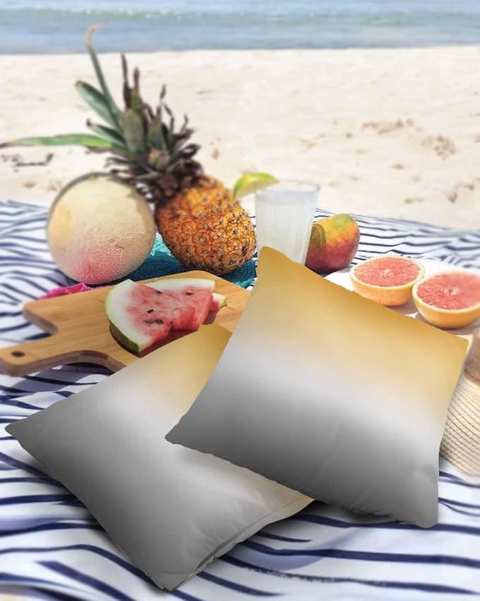 Outdoor Waterproof Throw Pillow Covers Set of 2 Yellow and Grey Ombre Pillowcases 18x18 Inches Gradient Color Patio Decorative Pillows Cushion Case Patio Pillows for Couch Bed Chair Garden