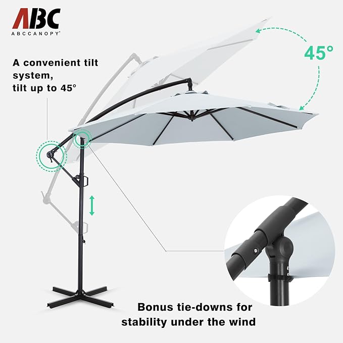 ABCCANOPY 10FT Cantilever Patio Umbrella 360° Rotation Outdoor Offset Umbrella for Backyard, Deck, Poolside (Gray)