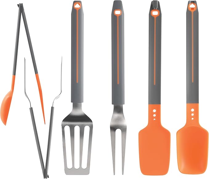 Chef’s Path Grip & Flip Utensil Set - Snap-on Kitchen Tongs & Cooking Utensil Set - Cooking Spoon, Spatula Scraper, Grill Spatula, & Grill Fork for Home Kitchen, BBQ Tools, Camping & Outdoor Cooking