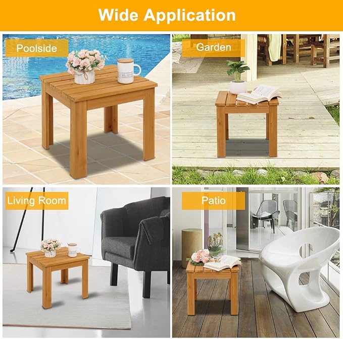 Outvita Outdoor Side Table, 18x18 Inch Square Wooden Coffee Table, Patio End Table with Natural Finish for Garden, Patio, Deck, Backyard, Porch