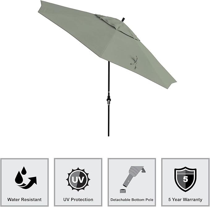 California Umbrella 11Ft Premium Sunbrella Patio Umbrella, Hand-Crank, Tilt-Collar, Black Frame, Spa Fabric