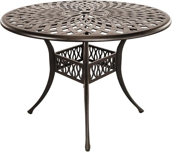 42" Cast Aluminum Outdoor Dining Table,Dining Conversation Side Table, Patio Bistro Table with 1.97" Umbrella Hole for Backyard, Garden, Patio, Porch