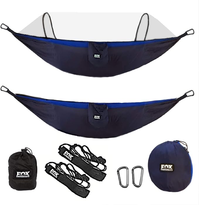 Fox Outfitters Mosquito Net Hammock XL - Built in Mosquito Net - Bug Protection - Easy Set Up - Comes with Tree Safe Hammock Straps & Steel Carabiners