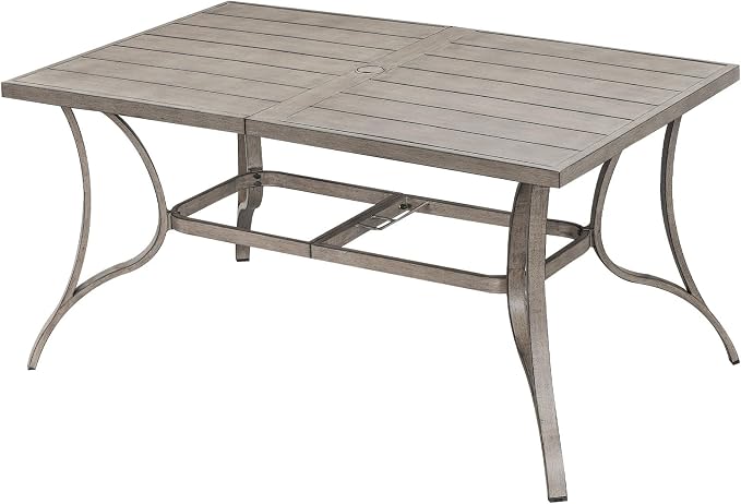 Patio Dining Table for 6, Never Rusts Outdoor Dining Table with Umbrella Hole, 59.8" x 35.8" Rectangle Patio Table, 6 Person Aluminum Outdoor Patio Table for Deck, Garden Poolside, Limed Oak