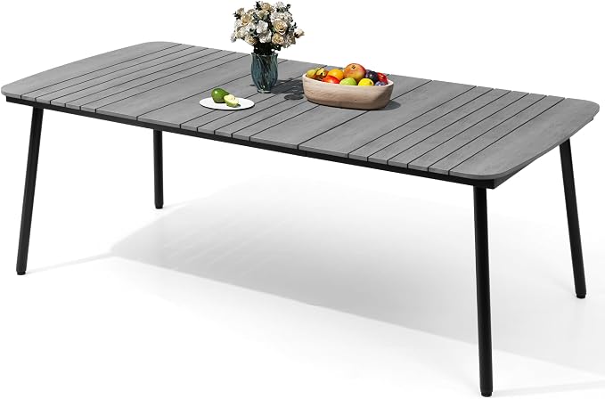 Outdoor Dining Table for 8, 82" Patio Table | Grey Rectangle Table with Aluminum Frame and Waterproof Wood Grain Tabletop for Lawn Backyard Garden Poolside