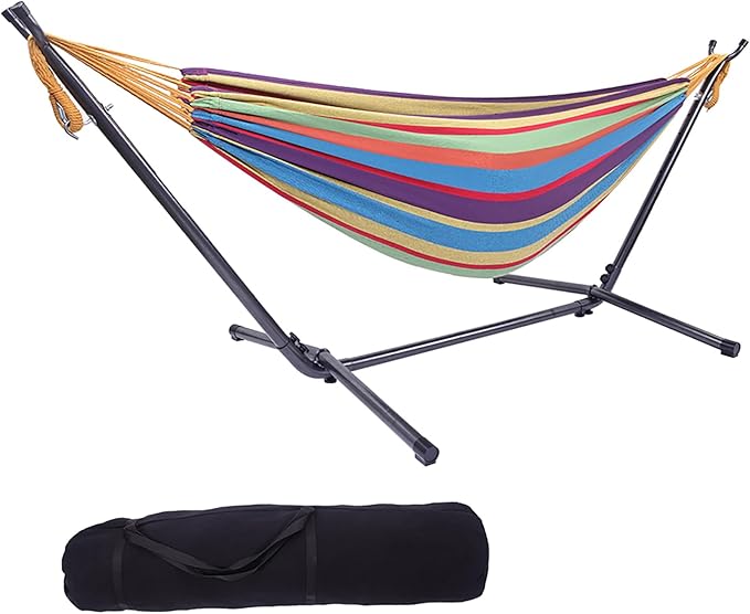 Hammock with Stand, Heavy Duty Hammock with Carrying Bag, Polyester Outdoor Leisure Hammocks for Outside Backyard, Camping, Garden, Yard, Patio, 250 lbs Weight Capacity (Colorful)
