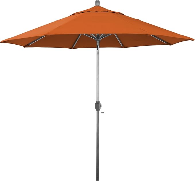 California Umbrella 12-Year-Non-Fading, 9Ft Premium Sunbrella Patio Umbrella, Hand-Crank, Button-Tilt, Gray Frame, Tuscan Fabric