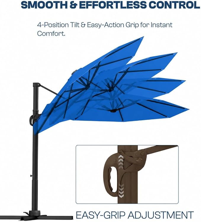 11 FT Round Cantilever Umbrella,Easy Tilt, Fade Resistant & 360° Rotation, Offset for Pool Deck Backyard Patioroyal blue (Base not Included)