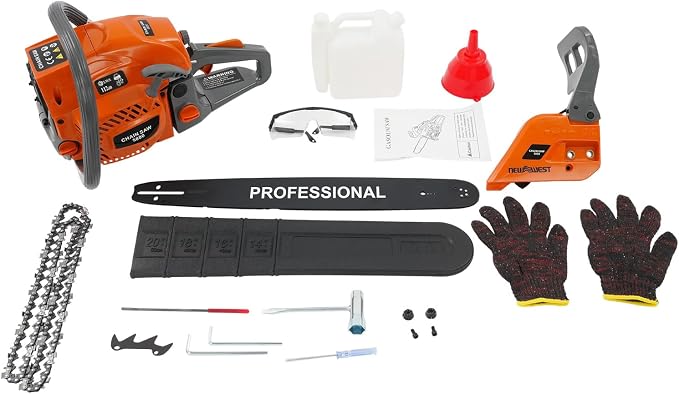 Gas Chainsaw, 58CC 2-Stroke Gas Powered Chain Saw 20Inch Handed Gasoline Chainsaw with Chain & Guide Bar, Petrol Chain Saw Gas Sawing Garden Tool for Outdoor Garden Farm Home, 10000Rpm