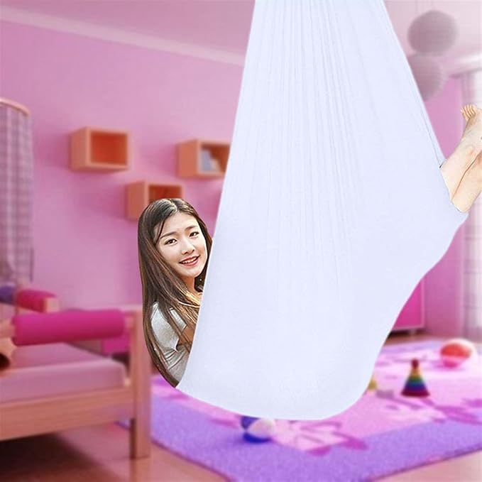 Kids Sensory Swing Hammock Indoor Therapy Swing with Special Needs, Breathable Cuddle Chair Ideal for Sensory Integration Childhood Precious Memory (Color : White, Size : 150x280cm/59x110in)
