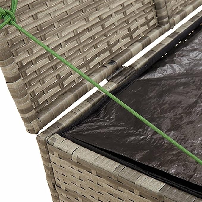 291 L Grey Wicker Deck Box Outdoor Storage Box 29.5 x 31.5 x 23.2 in PE Rattan Patio Cushion Chest with Powder-Coated Steel Frame for Garden & Poolside