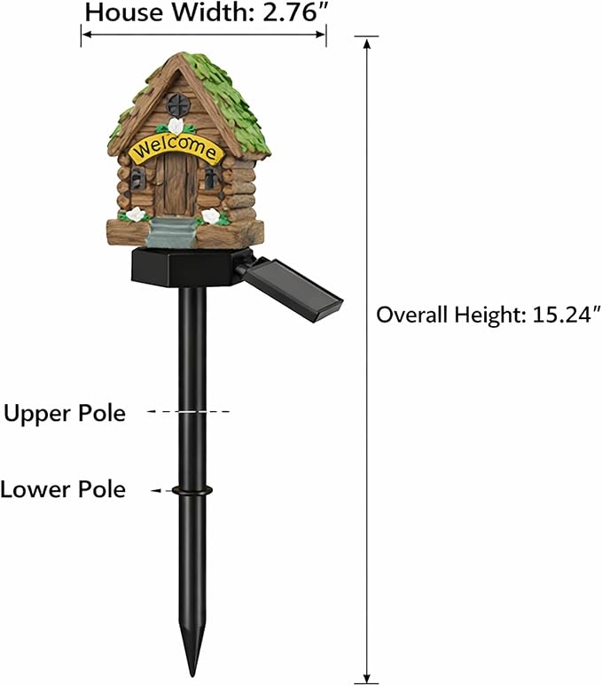 Solar Garden Lights Outdoor, 2 Pack Decorative Solar Fairy House Pathway Lights Waterproof, Resin Garden Lights for Yard Lawn Patio Decor