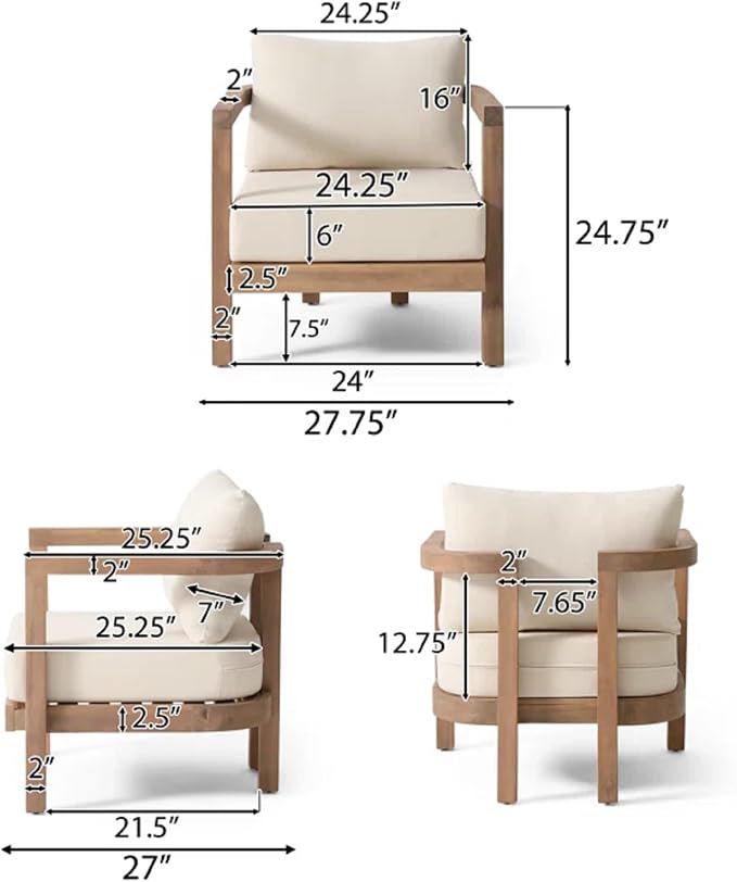 Merax 4-Piece Outdoor Acacia Wood Patio Furniture Conversation Set,Sofa Couch with Coffee Table,for Backyard