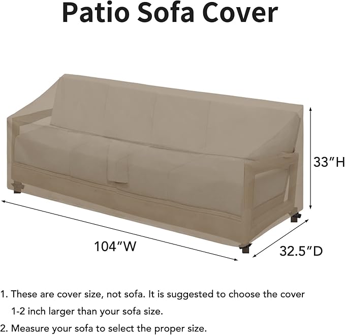 Easy-Going Waterproof Patio Sofa Cover UV Resistant 4 Seater Outdoor Sofa Cover Weatherproof Lawn Patio Furniture Cover with Tape Sealed Seam (104Wx32.5Dx33H inch, Camel)