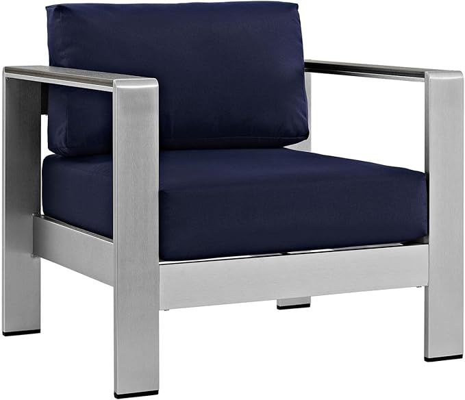 Modway Shore 6-Piece Aluminum Outdoor Patio Sectional Sofa Set in Silver Navy