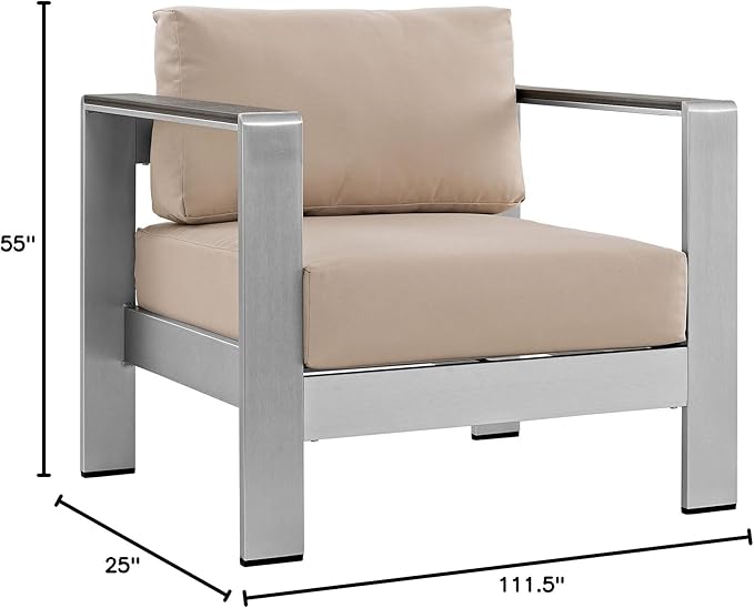 Modway Shore 4-Piece Aluminum Outdoor Patio Furniture Set in Silver Beige