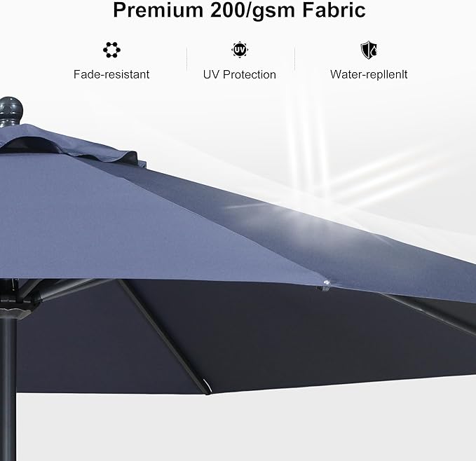 PURPLE LEAF 8' Round Patio Umbrella Outdoor Table Umbrella Aluminum Frame Market Umbrella Sun Umbrella with 8 Sturdy Ribs Tilt for Garden Deck Lawn Pool Navy Blue