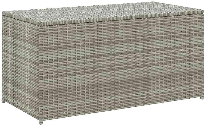 Poly Rattan Patio Storage Box 39.4x19.7x19.7 Inches Gray Outdoor Deck Box with Zippered Liner for Garden Pool Toys and Furniture Cushions