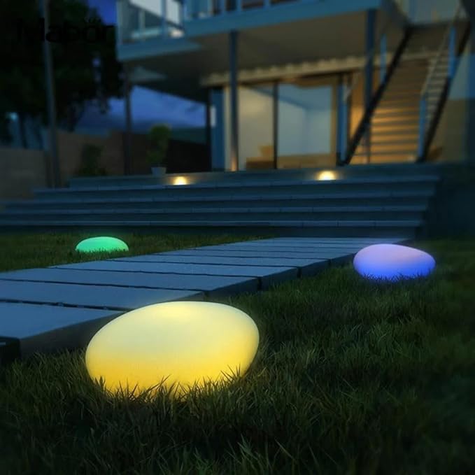 Solar Lights, Pebbles, Outdoor Waterproof Landscape Night Lights for Garden Paths, Stairs, Lawns, Patios, Yard Party Decorations, 2 Pack (Color Light)