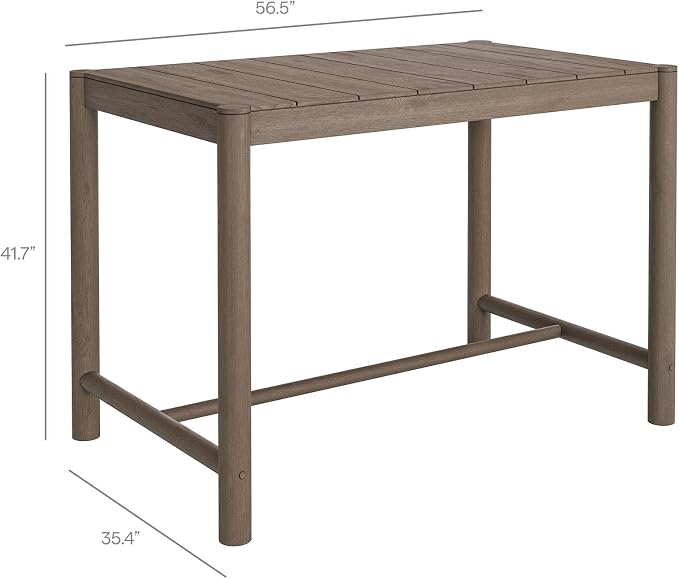 Modway Eleni 56-Inch Outdoor Teak Wood Bar Table in Weathered Gray Teak – Rectangular Patio Bar Table with Slatted Top for Patios, Decks, Or Gardens