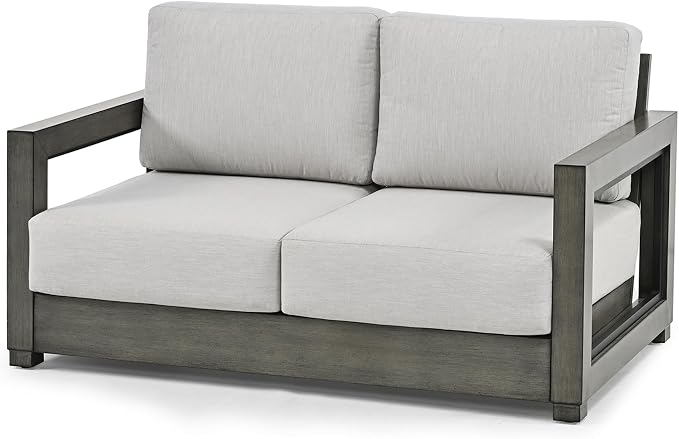 HAPPATIO Oversized Aluminum Patio Loveseat, Outdoor Sectional Furniture with Thicken Cushions, Deep Seating and Widen Armrest, All-Weather Additional Loveseat for Backyard Poolside, Grey