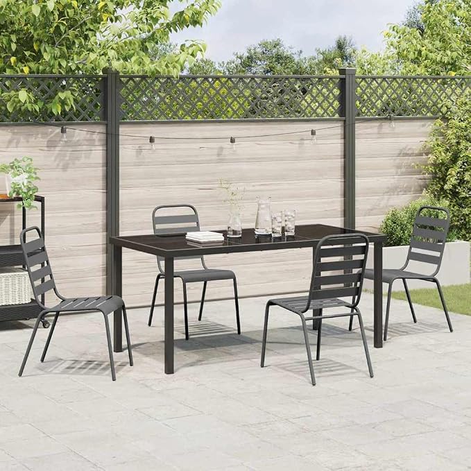 5 Piece Garden Dining Set, Anthracite Powder-Coated Steel Patio Furniture Table and 4 Chairs for Outdoor Backyard Deck Seating