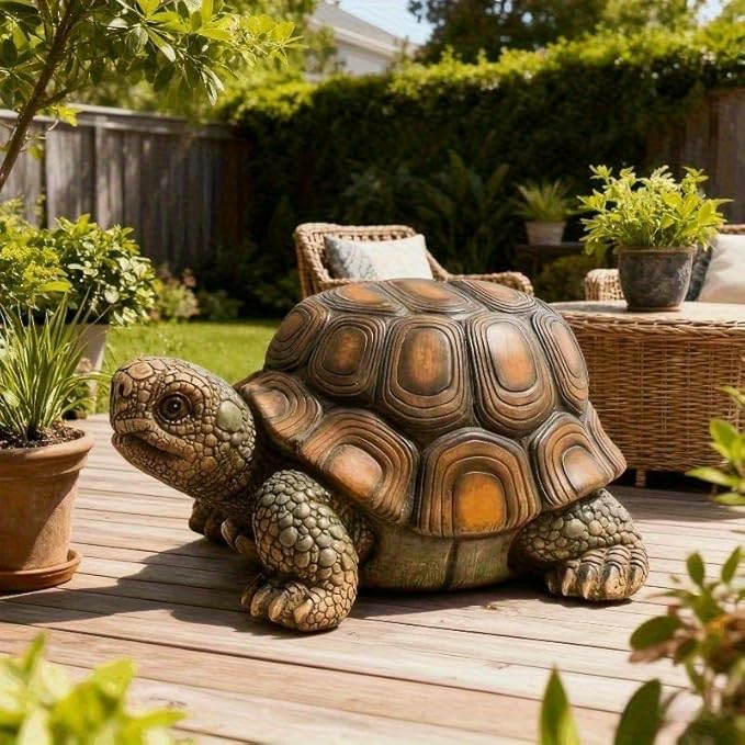 18" Large Turtle Garden Statue, Brown | Realistic Resin Tortoise Sculpture, Outdoor Patio, Lawn & Yard Decor, Patio Seat, Simulated Art Piece