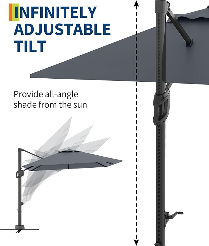 Garvee 10' x 10' Heavy Duty Square Cantilever Umbrella, Aluminum Offset Outdoor Patio Umbrella with 360-Degree Rotation for Backyard, Deck, Pool