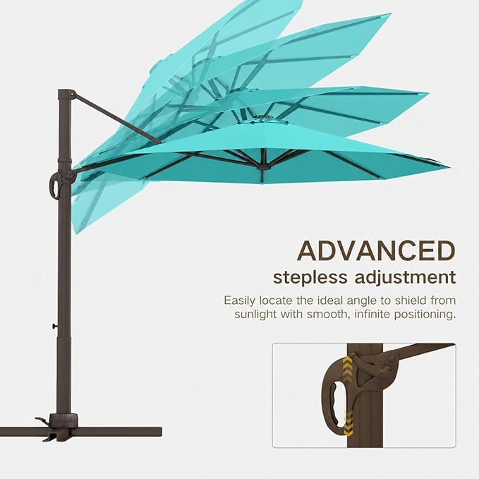 Kingdura Cantilever Patio Umbrella with Double Top Vent, Large Square Aluminum Outdoor Offset Umbrella with 360-degree Rotation, Infinite Tilt, UV Protection for Pool Deck Garden Patio