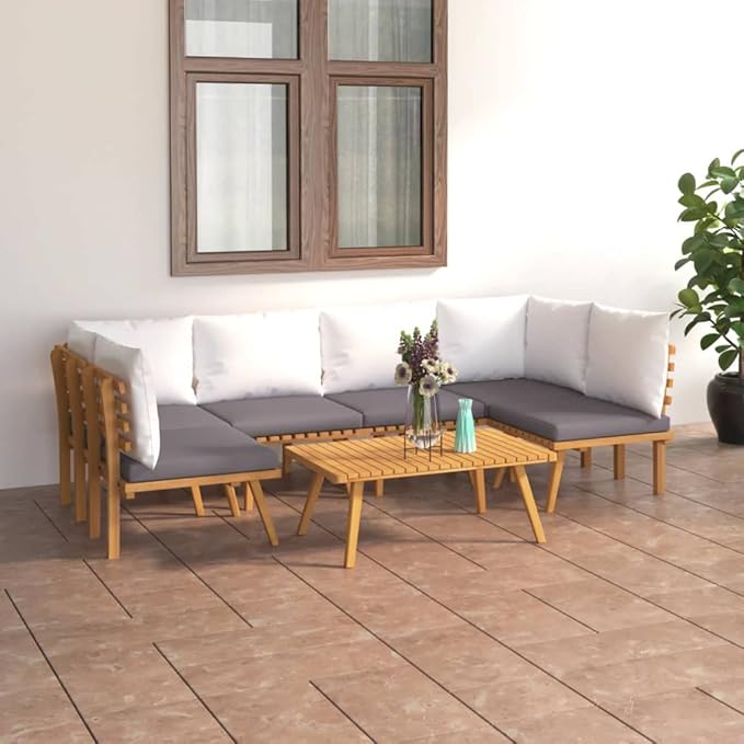 Patio Lounge Set with Cushions,Patio Furniture Sets,Patio Conversation Sets,Outdoor Furniture Sets,for Garden,Backyard,Outdoor,7 Piece Solid Acacia Wood