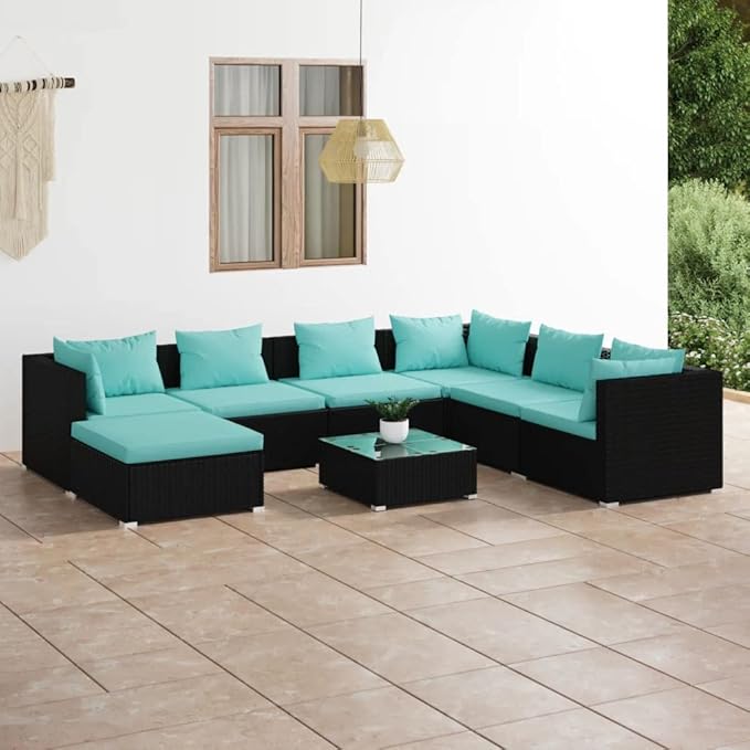8 Piece Patio Lounge Set with Cushion, Furniture Conversation Sets Patio Lounge Set Piece Patio Set Outdoor Patio Sectional s Poly Rattan Black