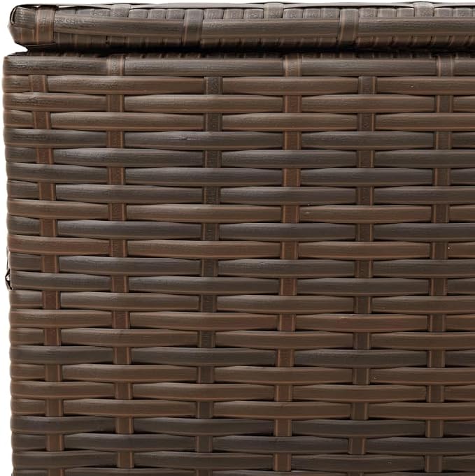 Outdoor Garden Storage Box with Wheels 50.2 Gal Brown Poly Rattan Deck Box for Patio Furniture Cushions, Pillows, Blankets - Durable & Weather Resistant with Easy Roll Design