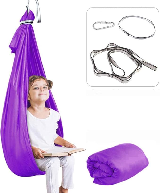 Indoor Adjustable Swing Hammock for Kid Children Hanging Chair for Autism ADHD Aspergers Therapy Outdoor Garden 200kg Load Capacity (Color : Purple, Size : 150 x 280 cm)