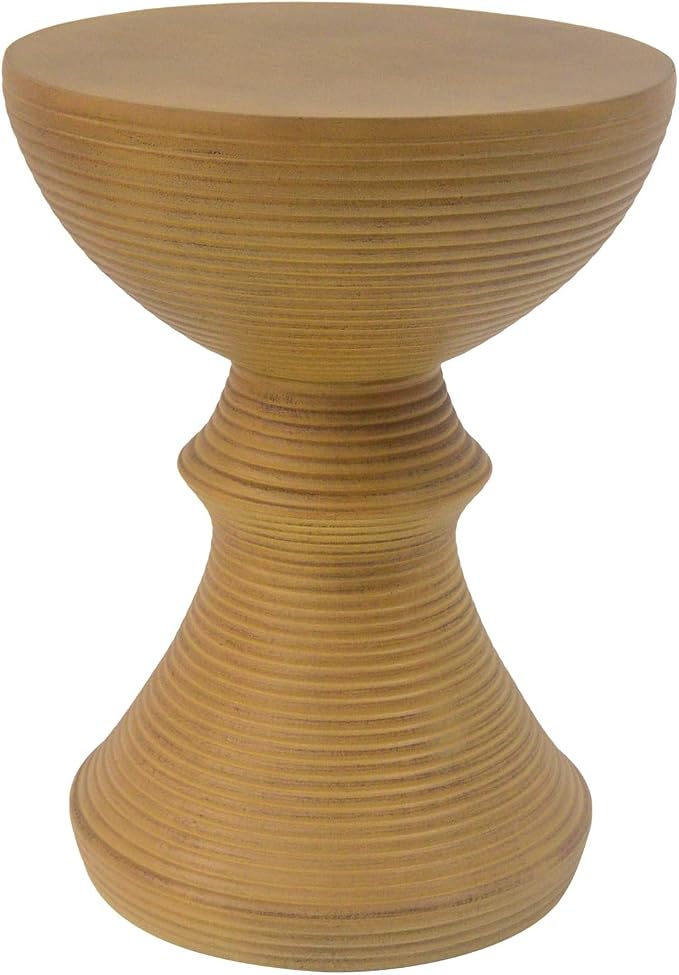 Outdoor Side Table Patio End Table Hourglass Side Table Ribbed Concrete End Tables Small Coffee Tables, Garden Stool Plant Stand Tables for Porch, Backyard,16", Natural