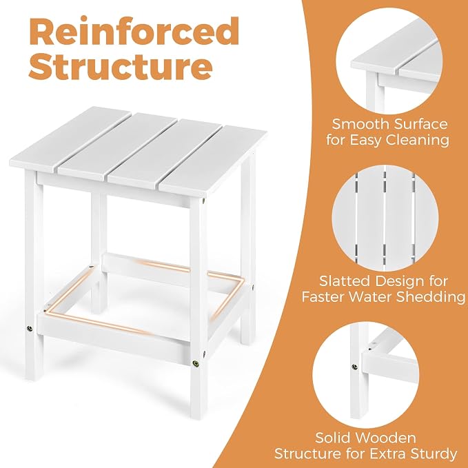Giantex Outdoor Side Table Set of 2, Poolside Bistro Table with Slatted Design, Weather-Resistant, Sturdy Construction, 15” Square Small Patio Coffee Table for Living Room, Balcony (2, White)