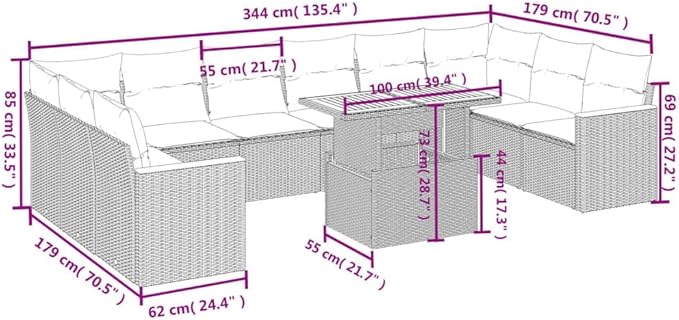 vidaXL Patio Sofa Set with Cushions 11 Piece, Outdoor Sectional Sofa Couch, Patio Conversation Set for Garden Backyard, Gray Poly Rattan
