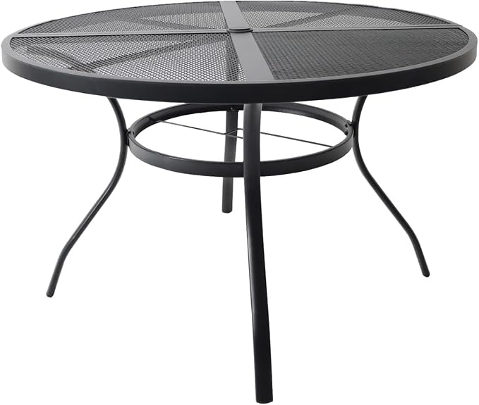 5Piece Outdoor Dining Set, Patio Dining Table Set for 4, 42" Mesh Round Table with 4 Black Metal Mesh Outdoor Dining Chairs with Armrest for Lawn, Garden, or Porch