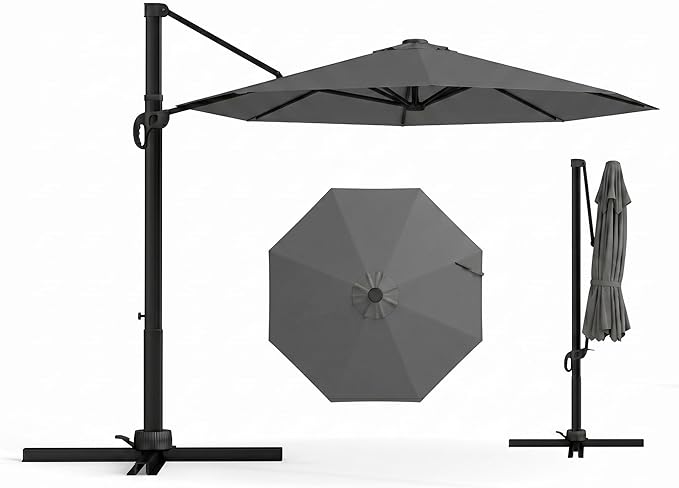 11 FT Round Cantilever Umbrella,Easy Tilt, Fade Resistant & 360° Rotation, Offset for Pool Deck Backyard Patiocharcoal gray (Base not Included)