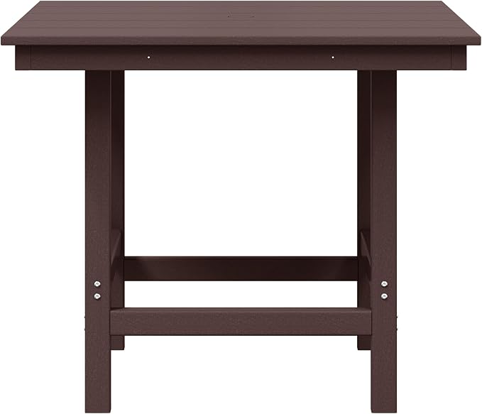 WestinTrends Ashore Outdoor HDPE 36" Square Patio Dining Table with Umbrella Hole, Dark Brown