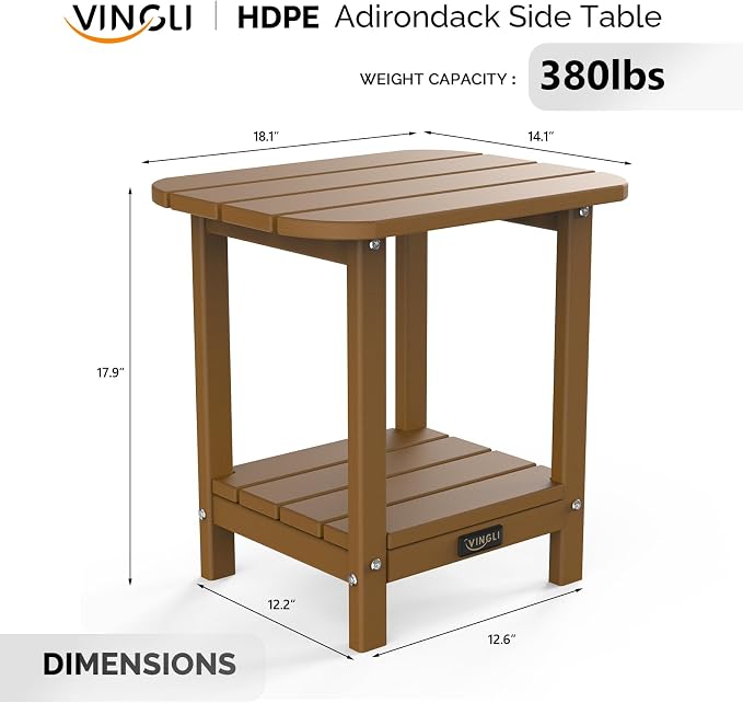 VINGLI Outdoor Side Table, All-Weather HDPE Patio Side Table Small Outdoor Table for Porch, Pool, Deck, and Yard (Brown)