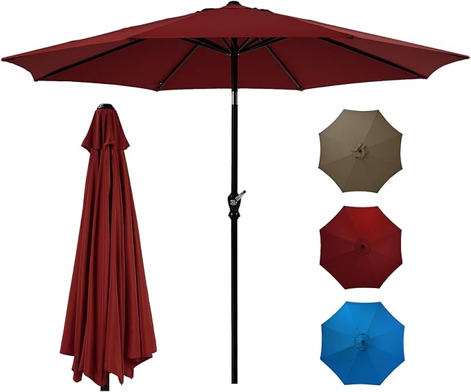 OLIXIS 9FT Patio Table Umbrella with Tilt and Crank Button & 8 Sturdy Ribs Waterproof, 9 Feet Outdoor Patio Umbrella Sun Shade for Pool, Terrace, Beach and Restaurant