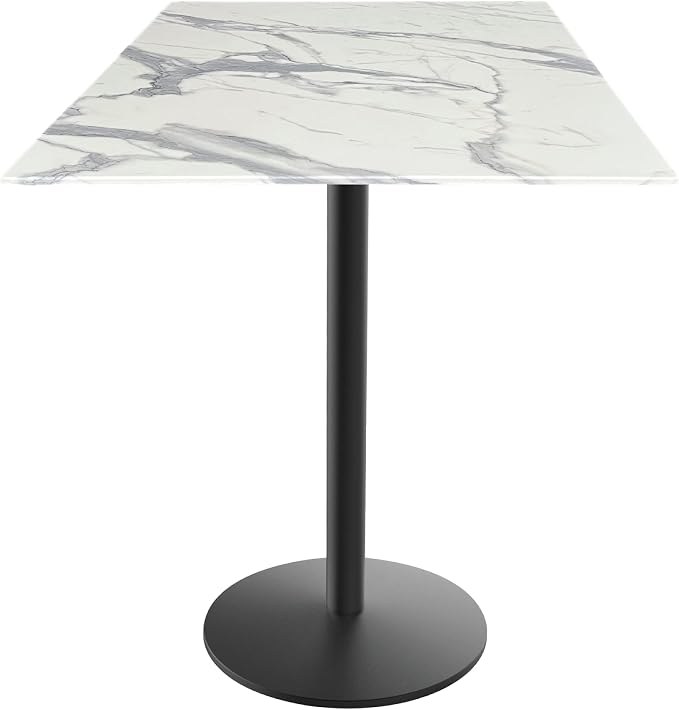 Holland Bar Stool Co. 42" Tall OD214 Indoor/Outdoor All-Season Black Wrinkle Table with 32" x 32" Square White Marble EuroSlim Top