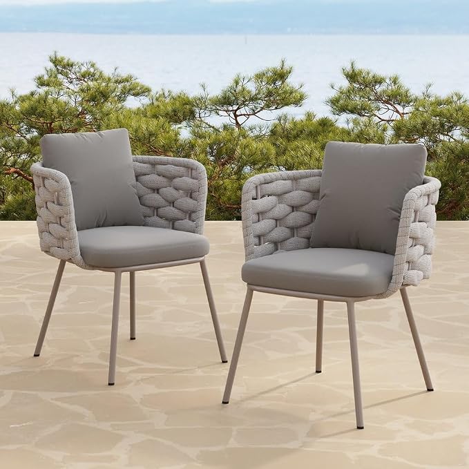 11-Piece Outdoor Dining Set - 94.5'' Sintered Stone Top Dining Table with 10 Rope Woven Armchairs, Aluminum Frame, Cushions for Patio, Garden, and Outdoor Dining